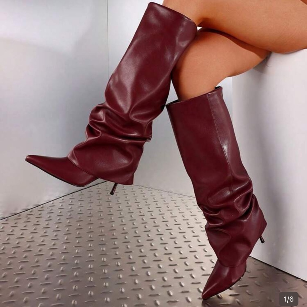 Elegant Burgundy Knee-High Boots (WORN ONCE)